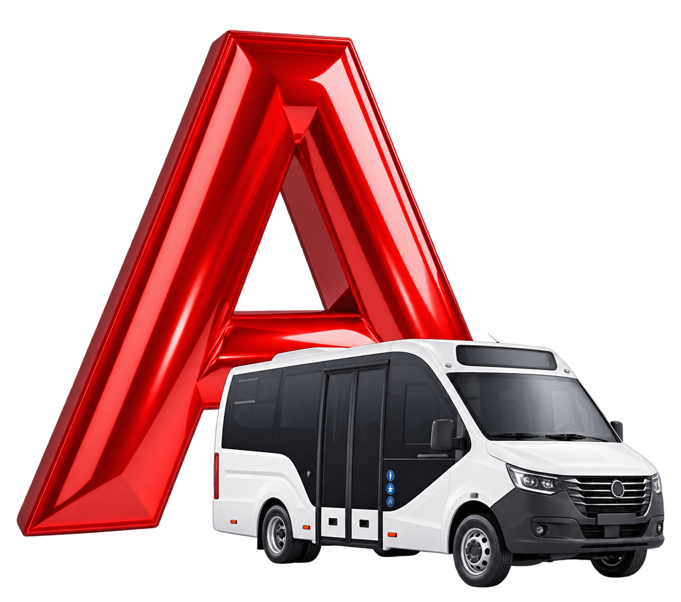 Логотип компании — красная А и пассажирский автобус